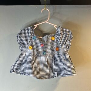 Navy gingham smocked baby doll top